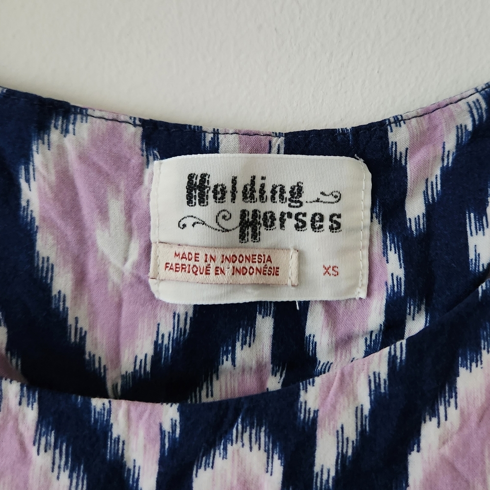 Anthropologie Holding Horses Flowy Diamond Print Blouse Top Purple XS - Picture 5 of 5